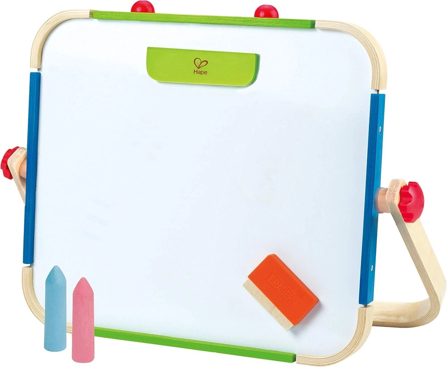 Hape Anywhere Art Studio - easel 2 chalk pieces 1 eraser magnetic wood clamp
