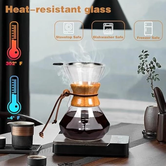 Pour Over Coffee Maker - 20 Oz Borosilicate Glass 100 Pcs V60 Paper Filter