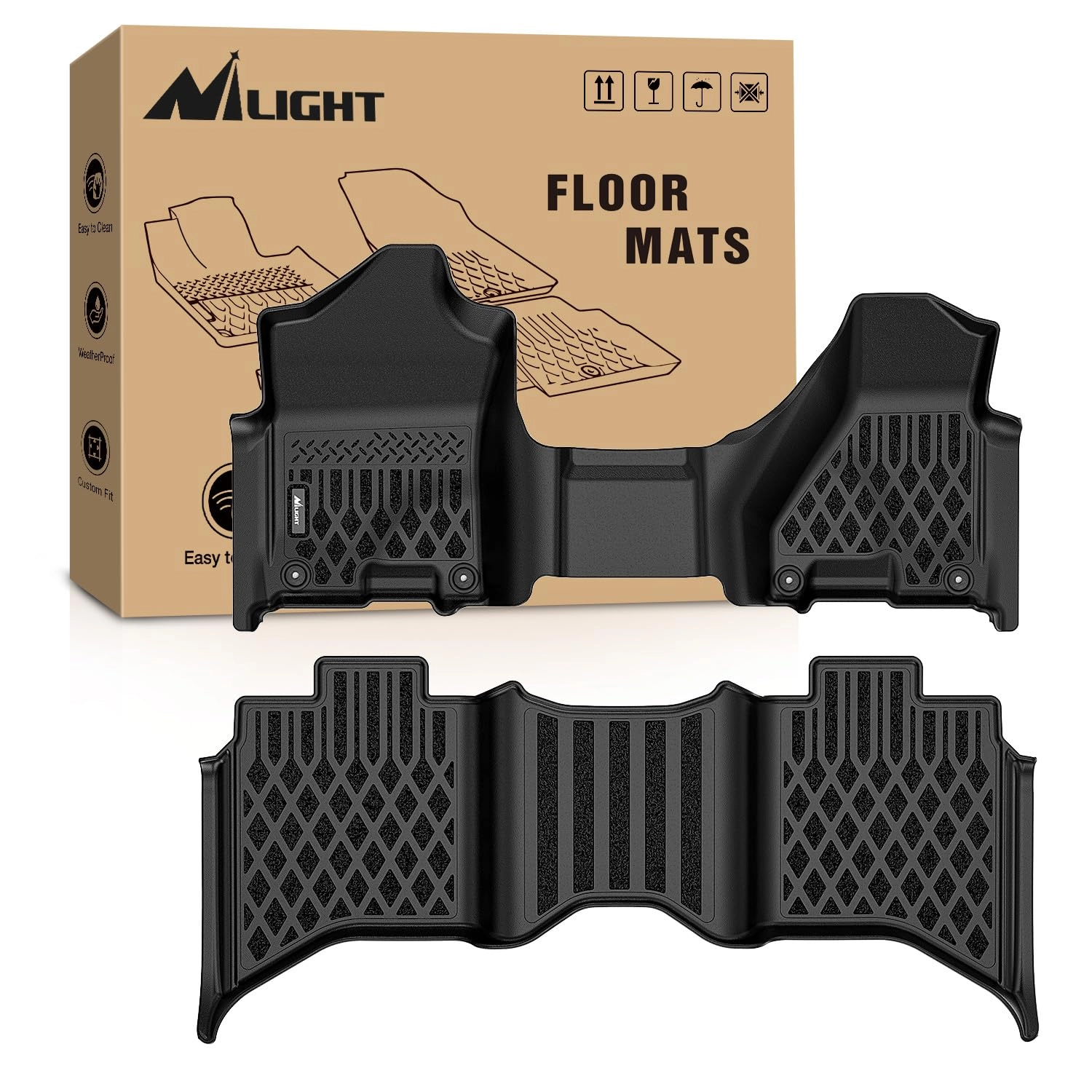Nilight TPE Floor Mats - 2013-2018 Dodge Ram 1500 2500 3500 Bench Seat Crew Cab & 2019-2024 Ram 1500 Classic Crew Cab