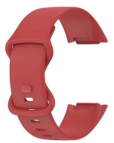 Watch Band for Fitbit Charge 5 - Silicone Stainless Steel Buckle Coral Red