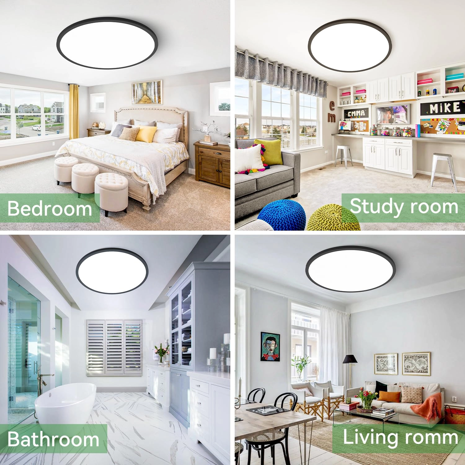Flush Mount Ceiling Light - 3000/4500/6000K Dimmable