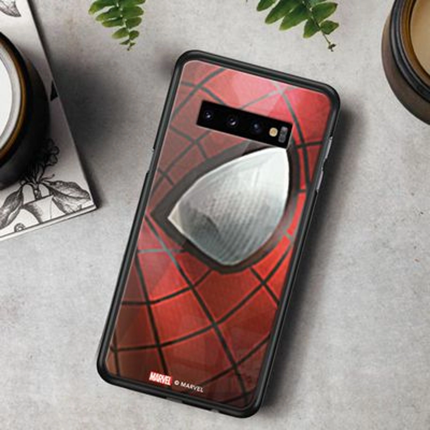 Spiderman Peek Back Case TPU Bumper Case + Tempered Glass Back for Galaxy S10 Plus