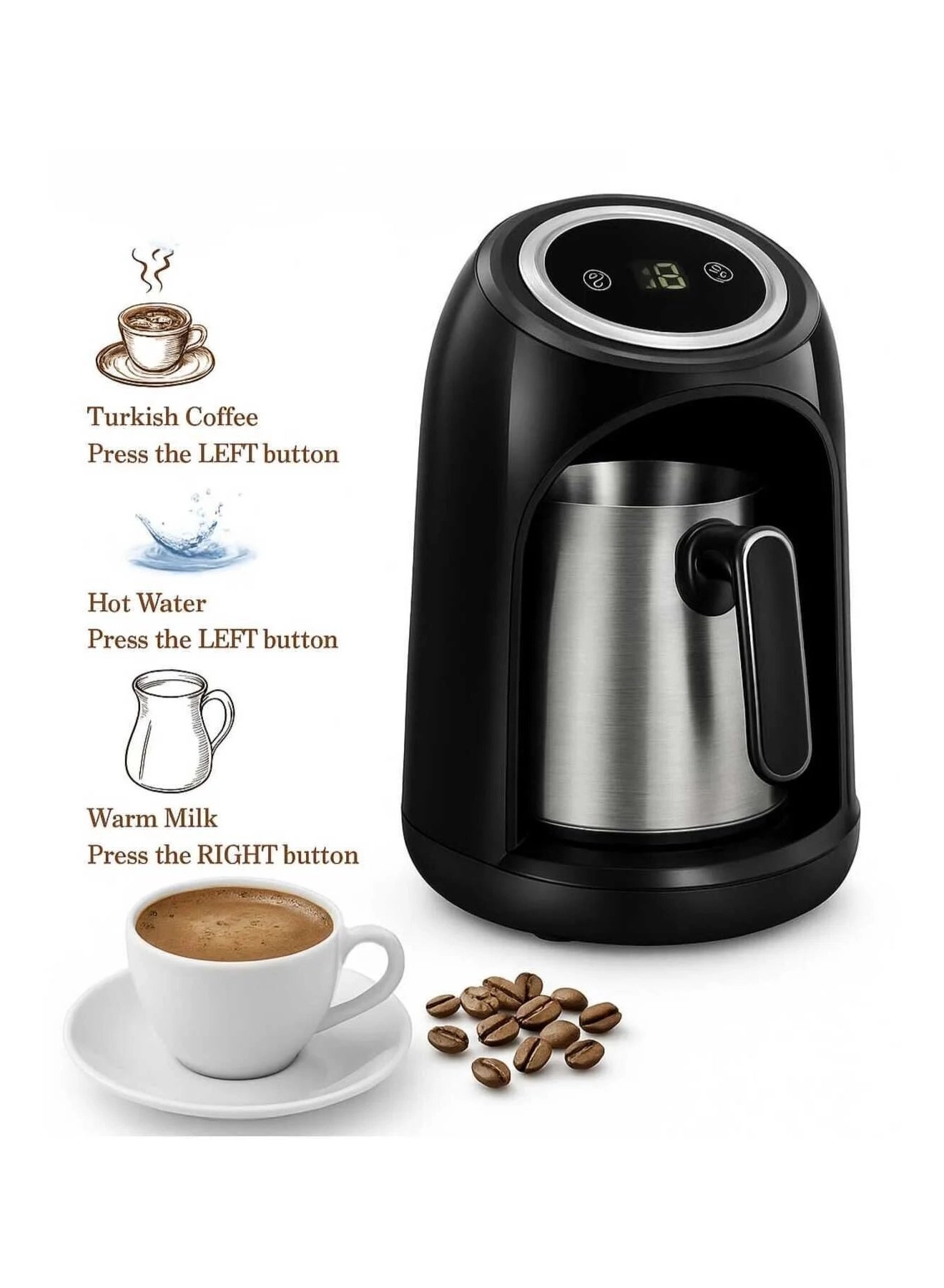 BONJOUR Turkish Coffee Maker - Smart Overflow Prevention Smart Sensor 4-Cup