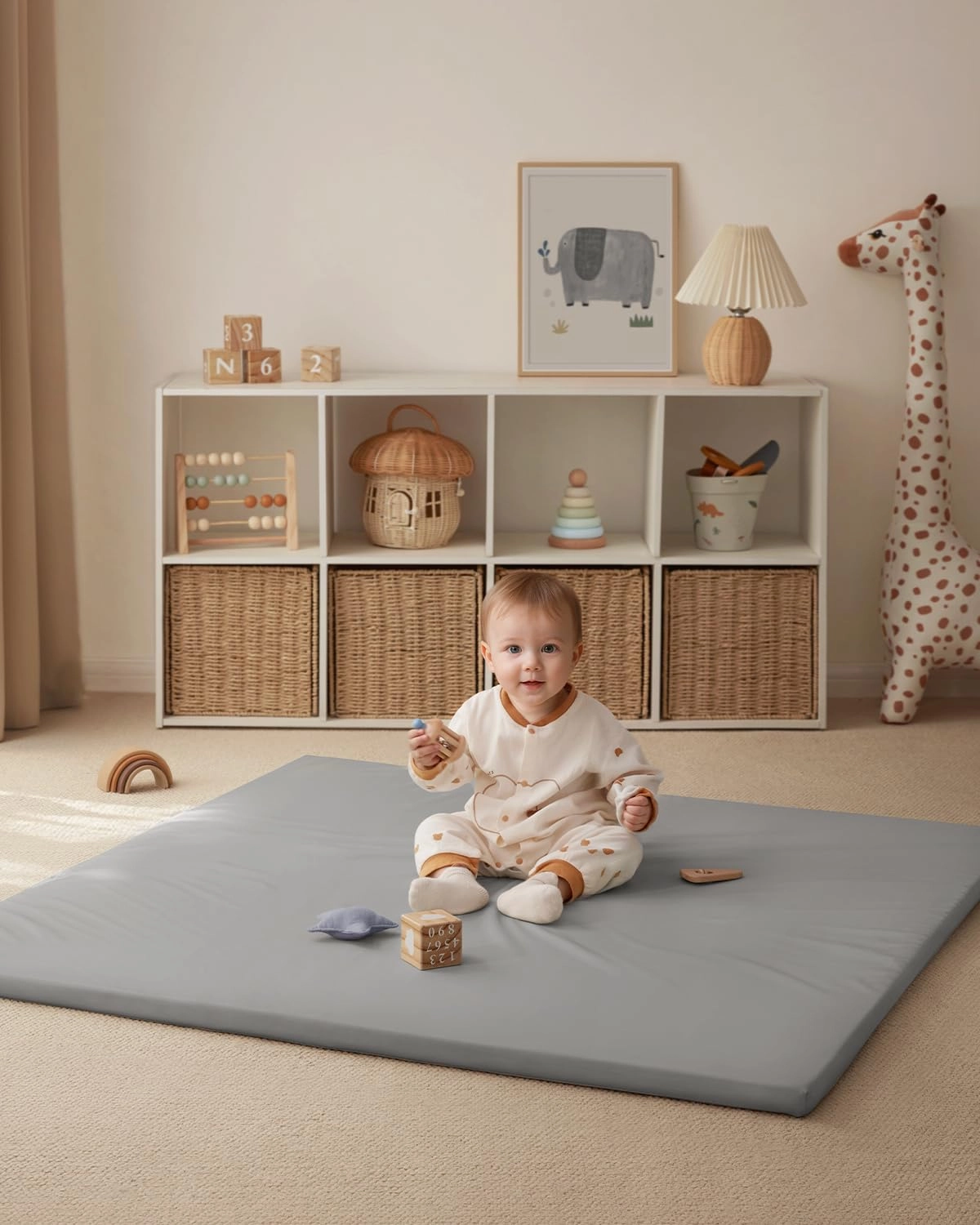 Vegan Leather Baby Play Mat - 50x50 Taupe