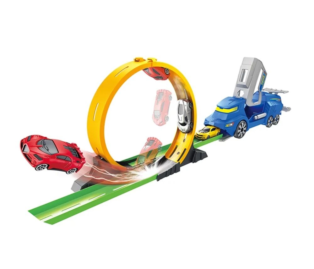 Loop Track With Launcher And Car - 360 Degrees Rotating 2 Elastic Levels