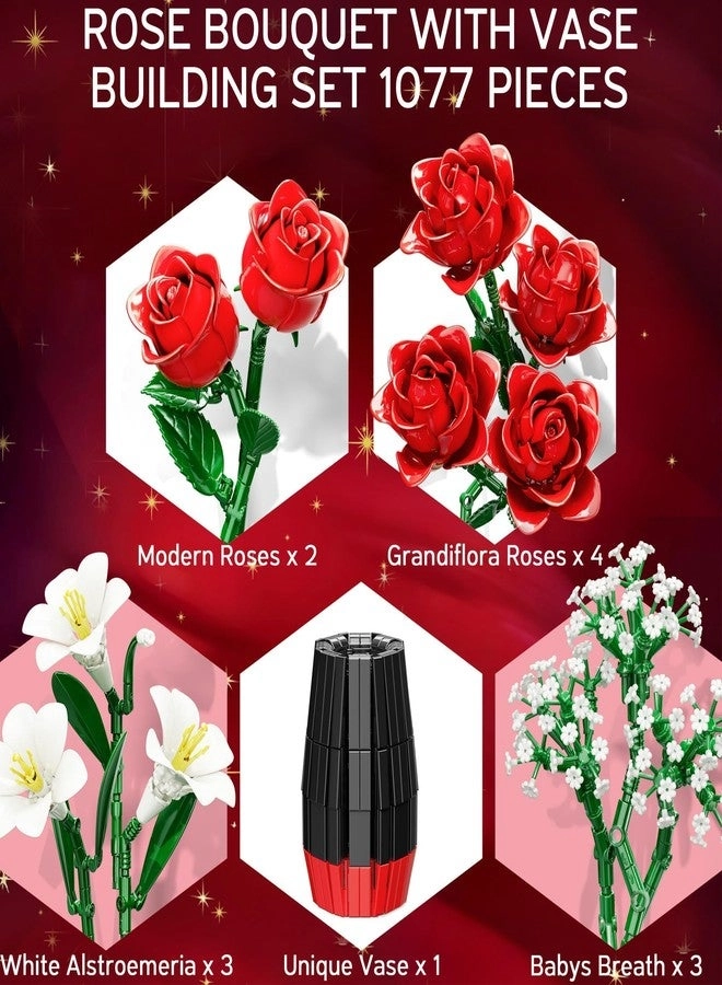 Rose Flowers Bouquet Building Set - 1077 PCS