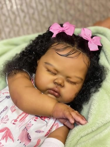 Reborn Baby Doll - 19 Inch Cloth Body Black Curly Hair Ages 3+