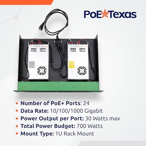 24 Port PoE+ Injector - 48-56 Volt 30 Watt 24 IEEE 802.3at 10/100/1000 Gigabit 700 Watt