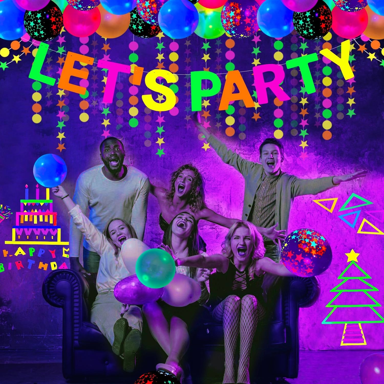 Neon Party Supplies - 52 Pack Birthday