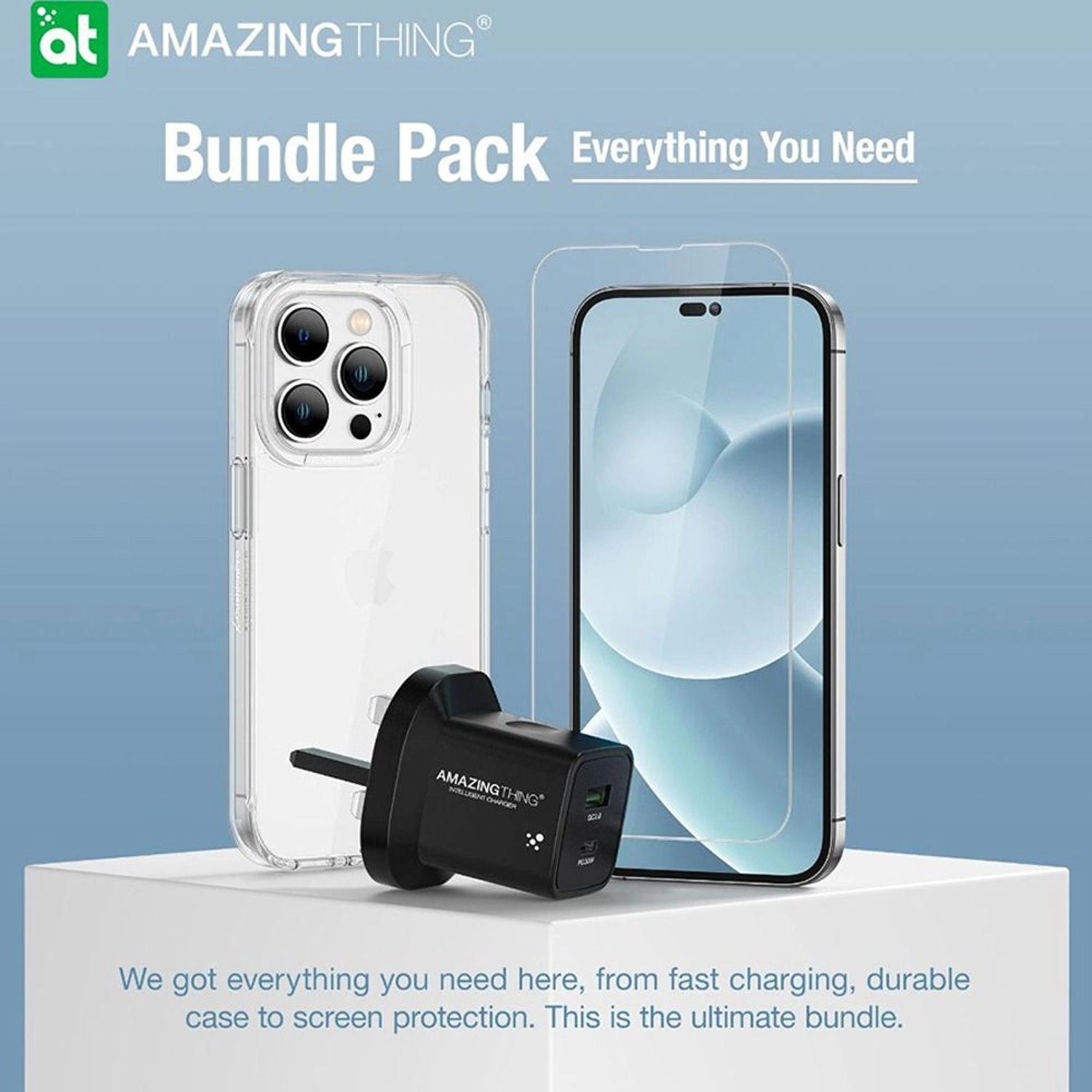 Minimal Drop-proof Case - Clear/Black + Radix Pure Glass + PD/PPS33W + QC3.0 Charger for Apple iPhone 14 Pro Max