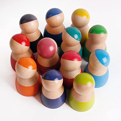 Rainbow Wood Peg Dolls - 3 years and up 12 pieces