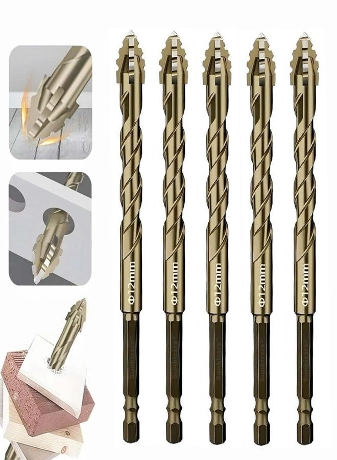 Hex Cross Sawtooth Tile Drill Bits - Alloy Steel 5 Pcs 12mm