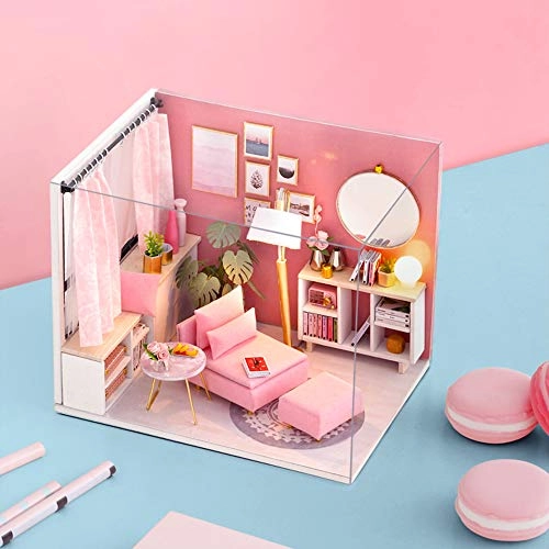 DIY Miniature Dollhouse Kit - 3D Pink LED Lights