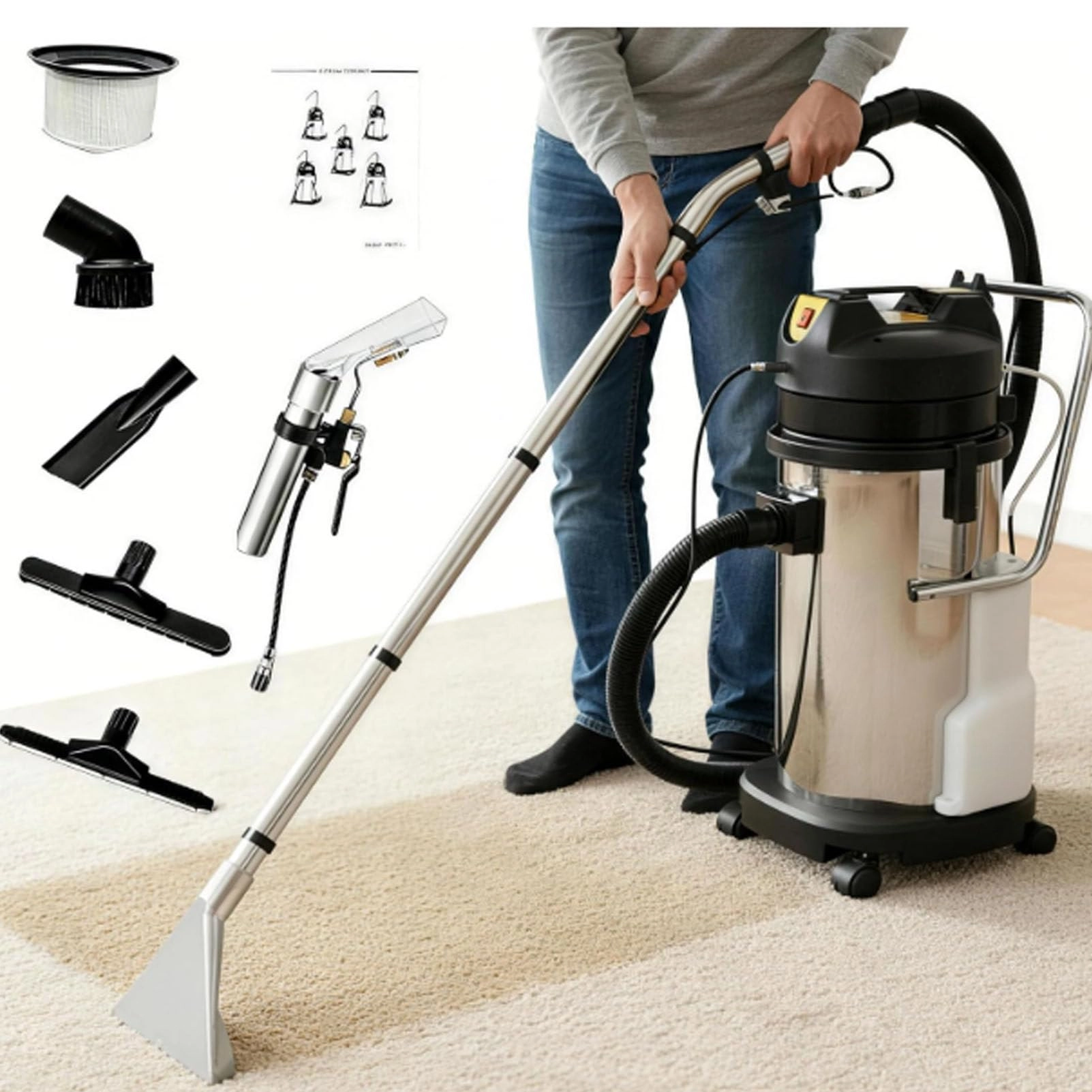 Commercial Carpet Cleaning Machine - Spraying + vacuuming 1034W
