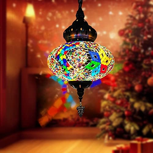 Turkish Moroccan Mosaic Swag Pendant Ceiling Hanging Light - bronze Glass