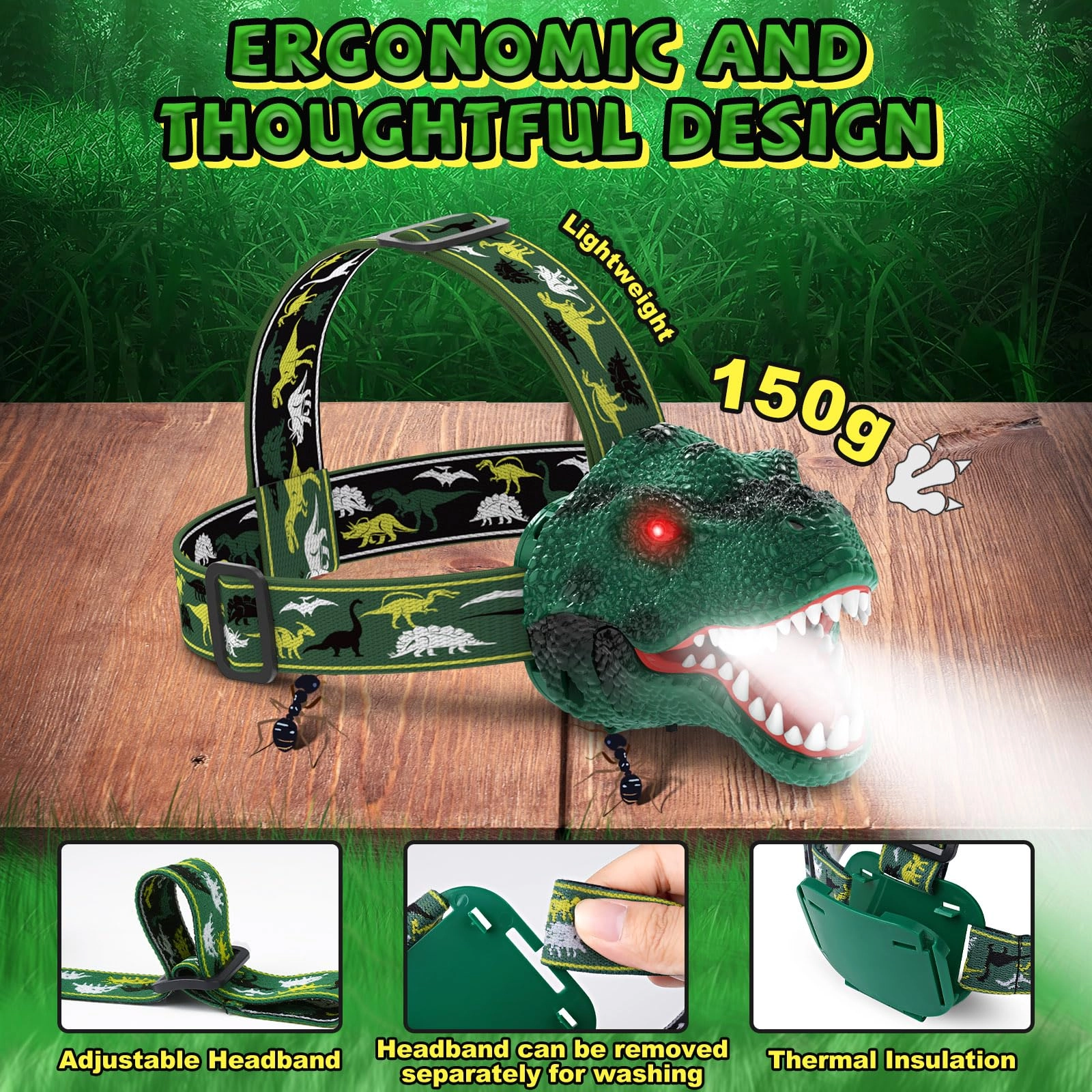 Dinosaur Headlamp Rechargeable (100lm)