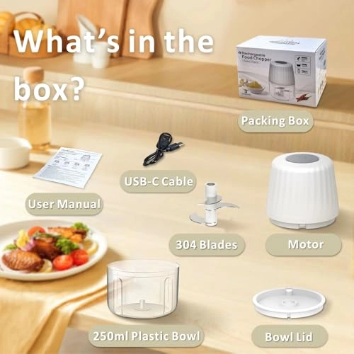 Mini Garlic Chopper - 250ml Rechargeable Battery
