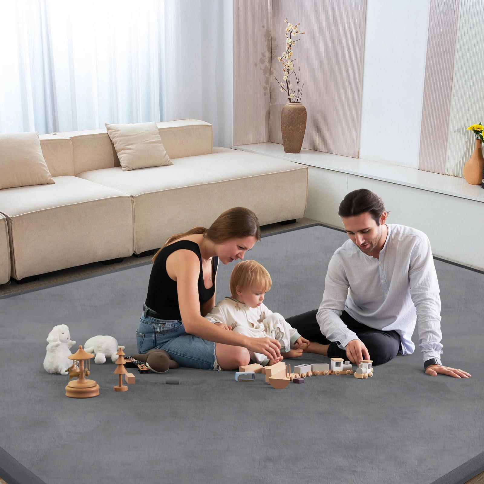 Baby Play Mat - 79"x158" 1.3" Thick Cream