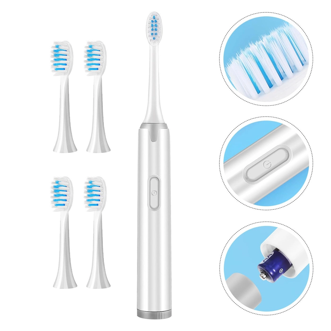 Electric Toothbrush - Waterproof 5 Soft Brush Heads Battery Powered