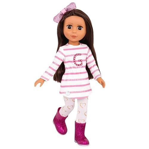 Sarinia Fashion Doll - Straight Brown Hair Brown Eyes Striped Tunic Ages 3+