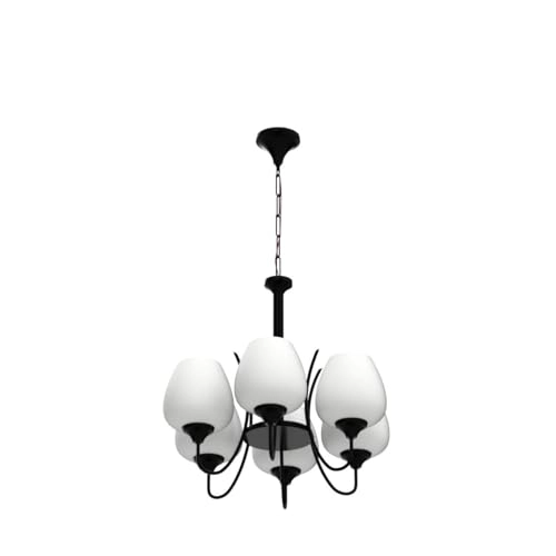 711 SIX LIGHT CHANDELIER - Black and Frosted Metal Glass