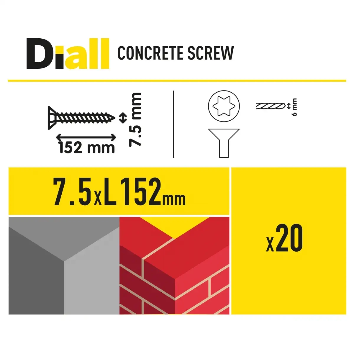 Zinc-Plated Steel Concrete Screw Pack 7.5mm 132mm