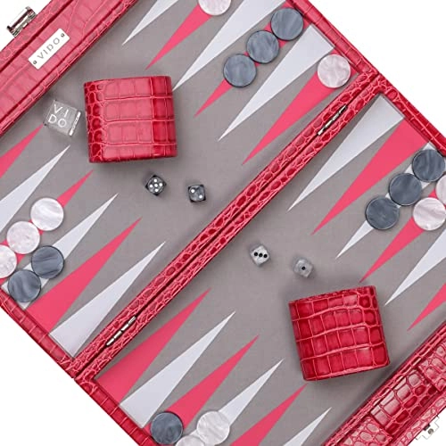 Backgammon Set - Medium Pink Crocodile Vegan Leather