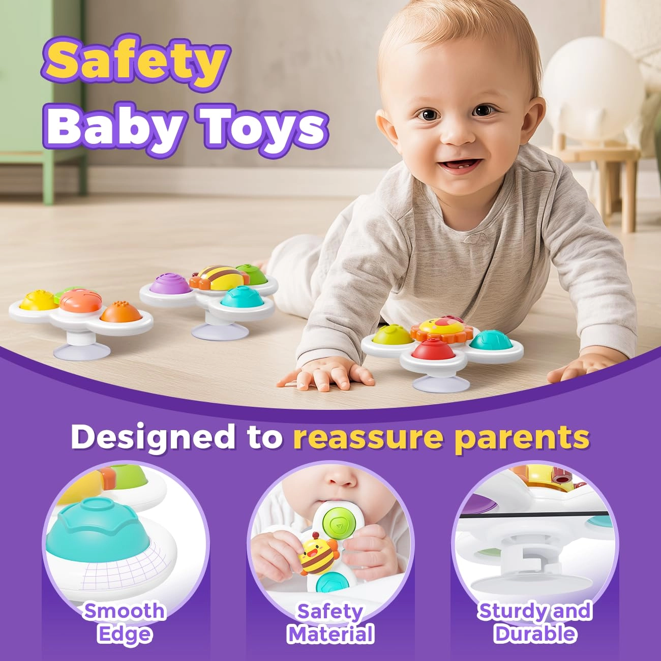 TWM - 3PCS Pop Suction Cup Spinner Toys Colorful