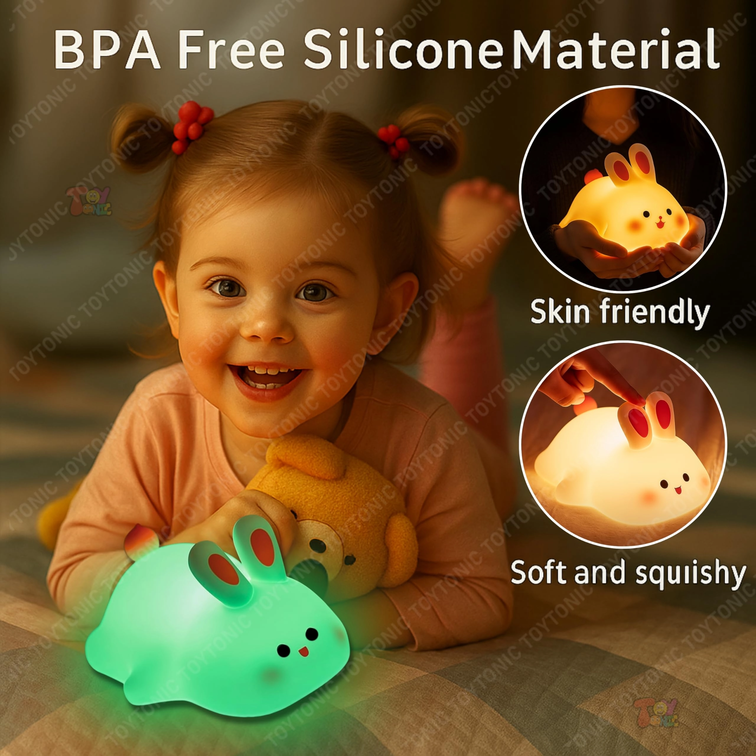 Big Face Rabbit Night Light - USB-Powered Pink