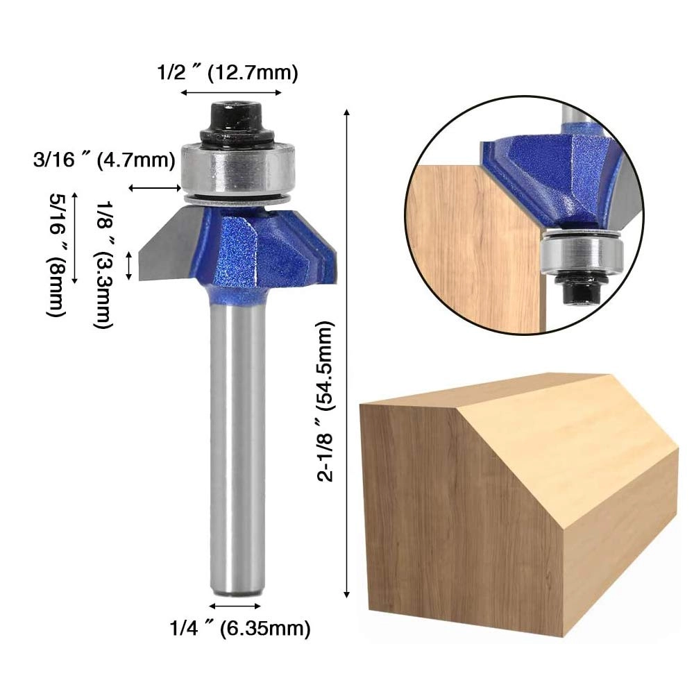 45 Degree Chamfer Router Bit Set - 1/4 Inch 4Pcs