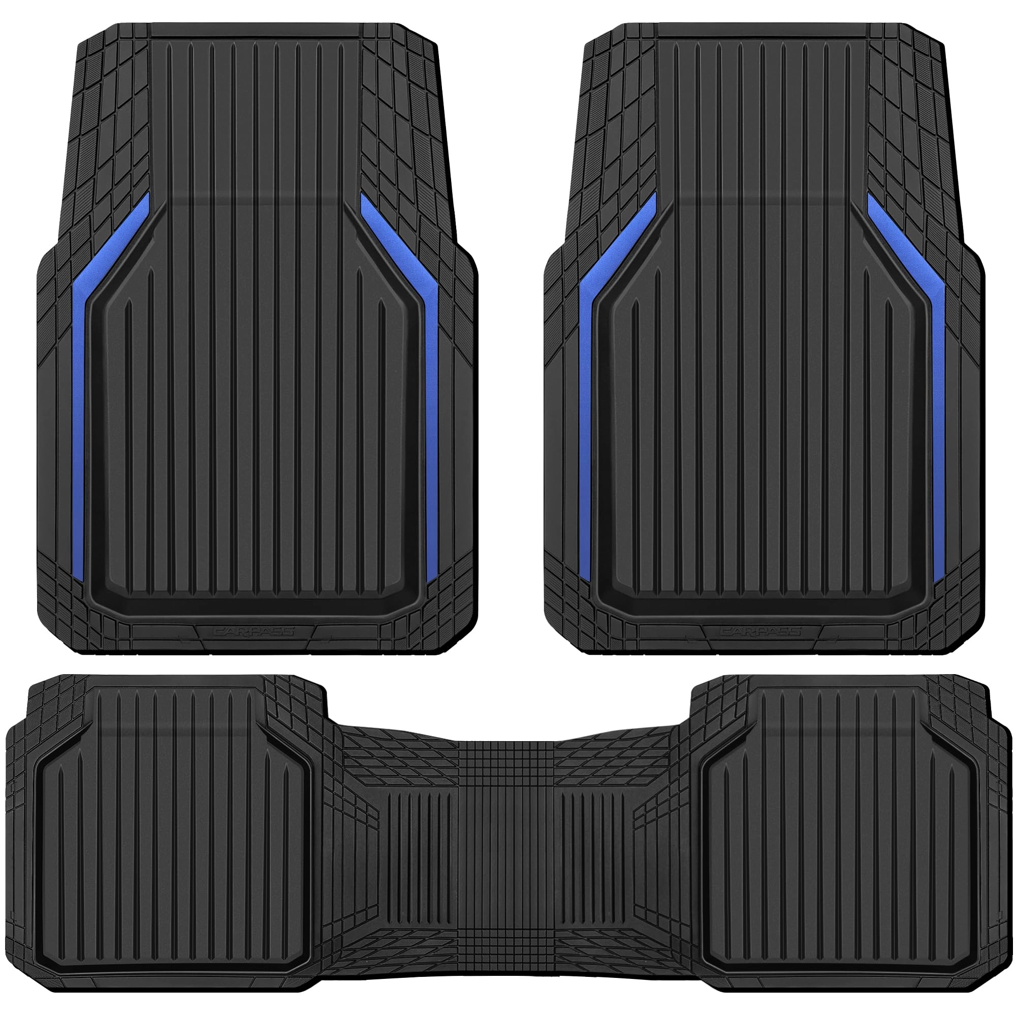 Heavy Duty Rubber Floor Mats - Universal Fit 3pcs Black Purple