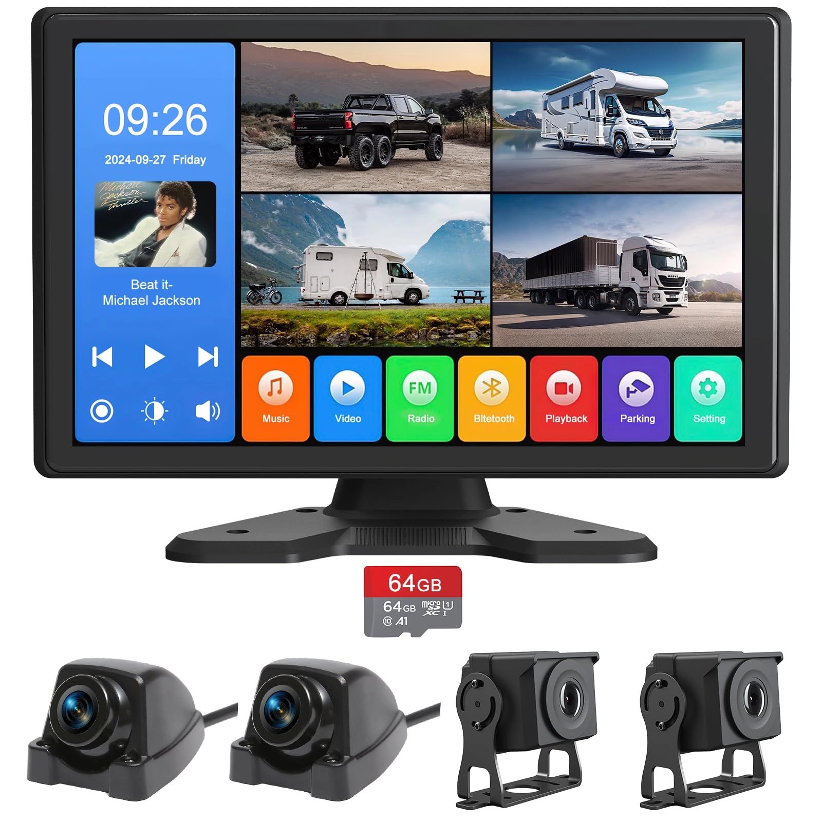 Camotop 4 Channel Backup Camera System - Nightvision Wired 1080p