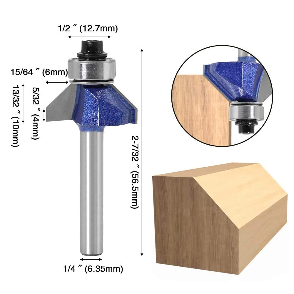 45 Degree Chamfer Router Bit Set - 1/4 Inch 4Pcs