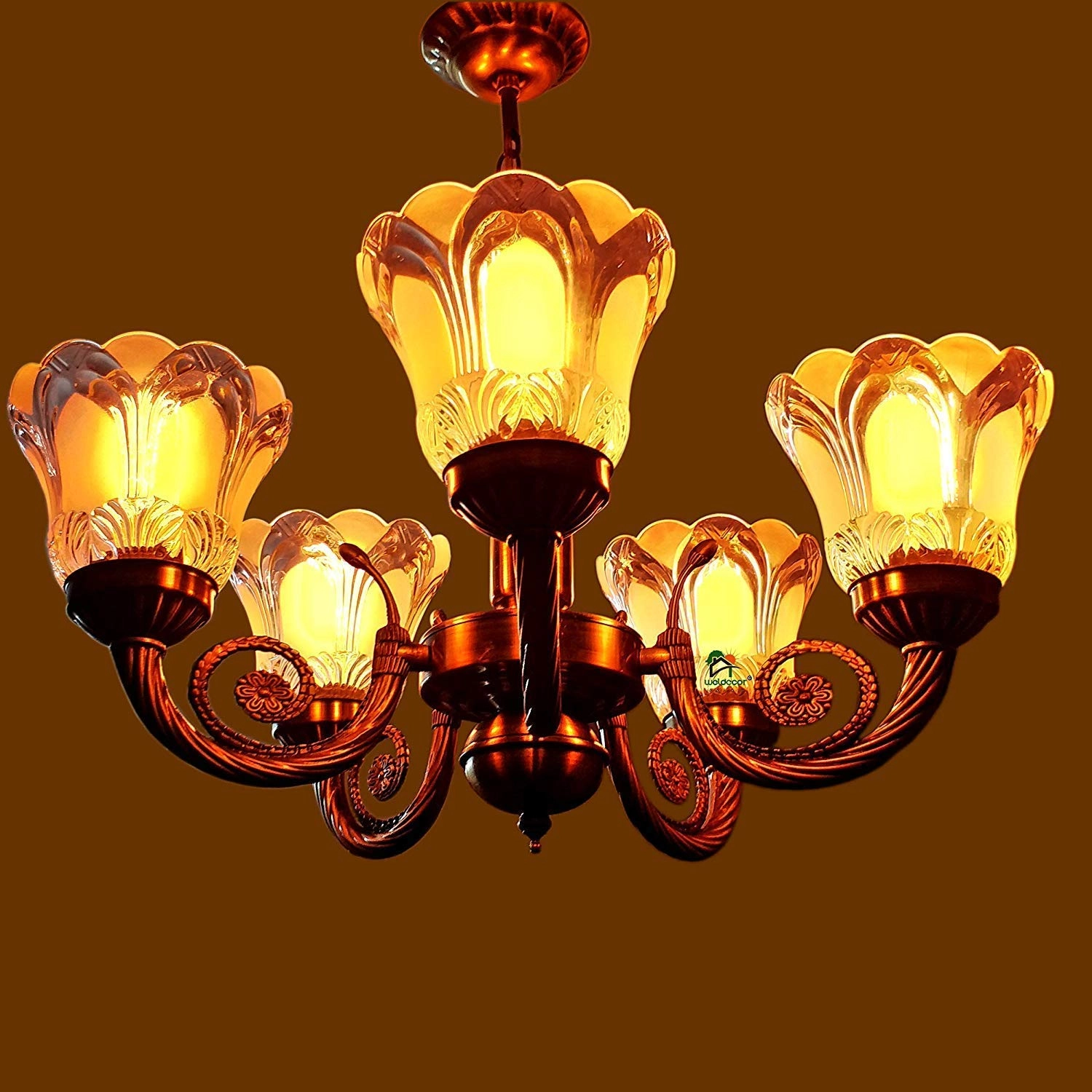 Antique Brass Chandelier - 5-lamp E27 Brass Glass