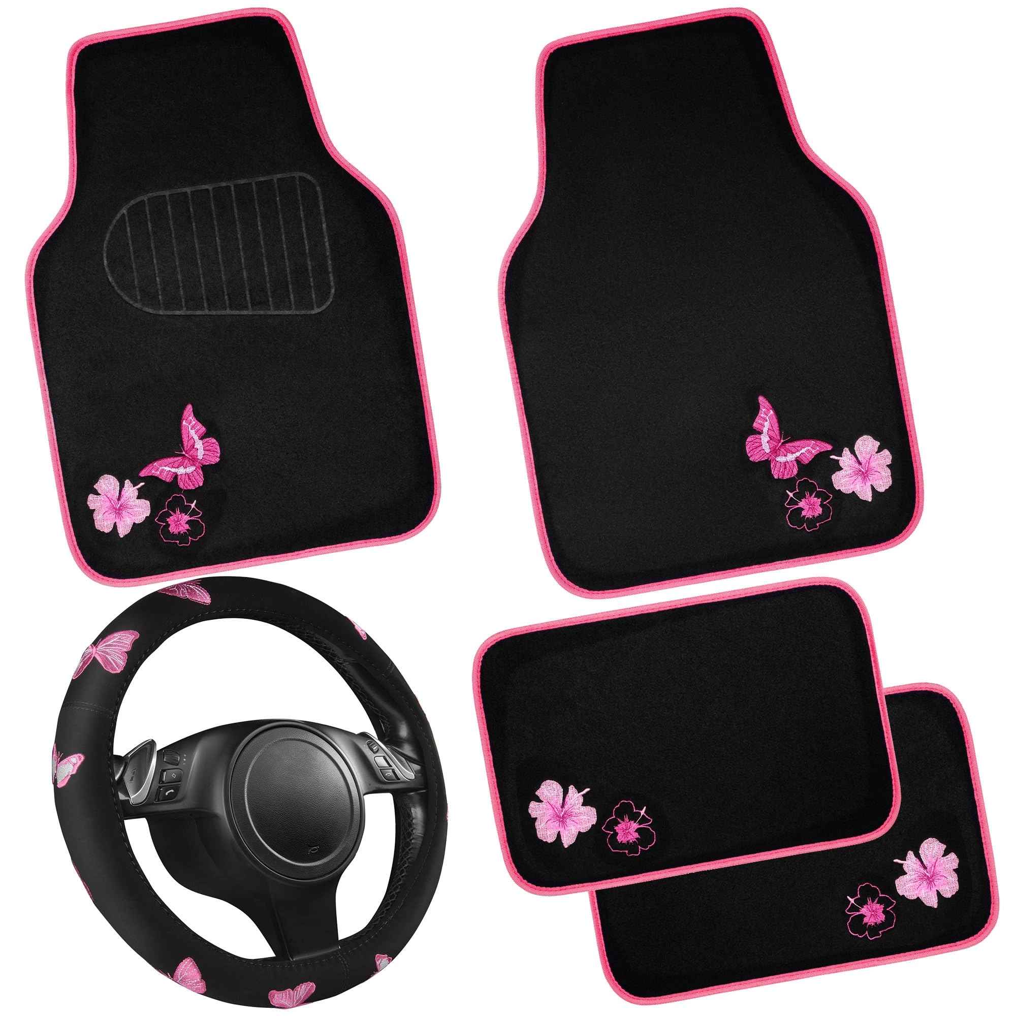 Embroidery Butterfly and Flower Car Floor Mats