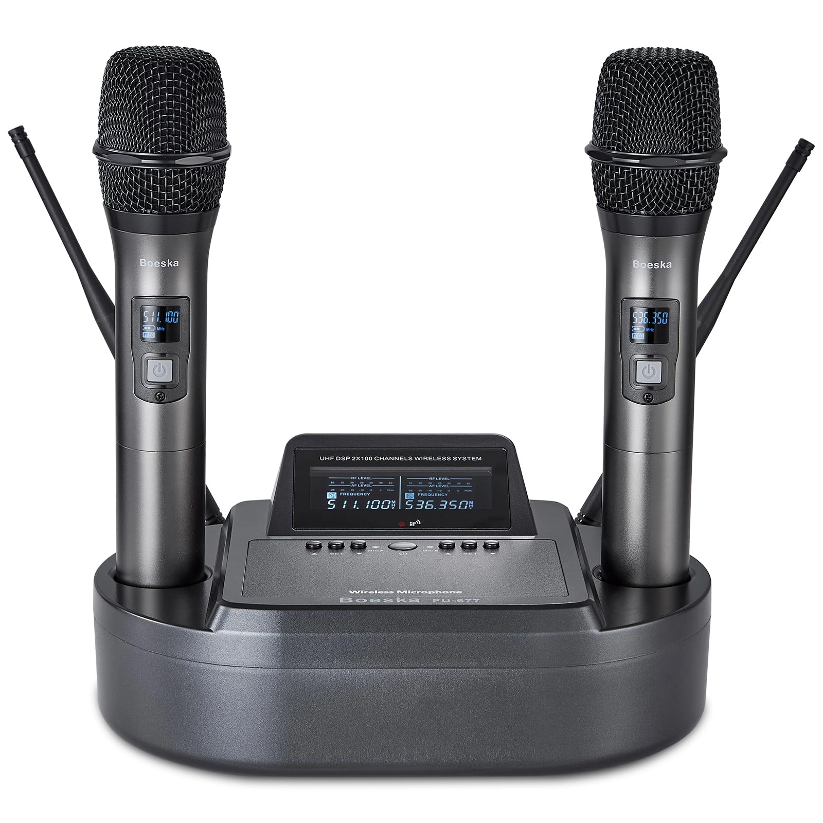 Boeska Rechargeable Handheld Wireless Microphone System - 2 Microphones UHF