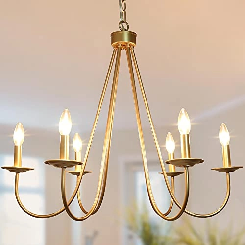 Modern Gold Chandelier - 6-Light 28 Inches