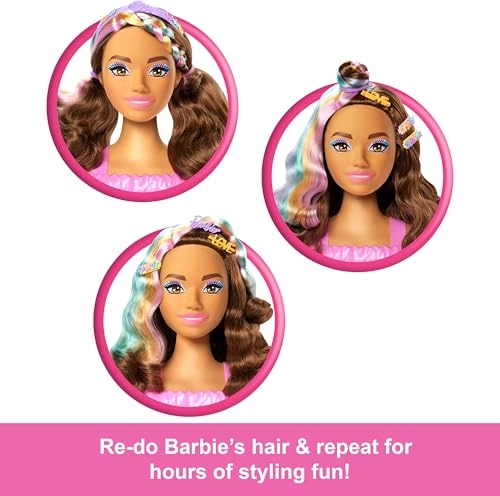 Doll Styling Head - Dark Brown Hair 20+ Hair Styling Accessories Ages 3+