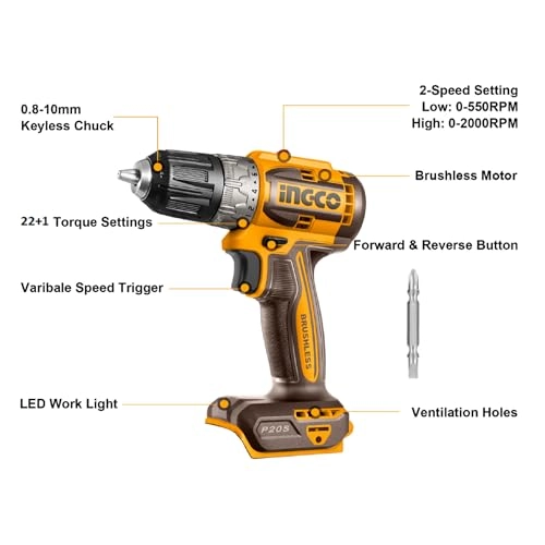 20V Lithium-Ion Brushless Cordless Drill - 52 Nm 22+1 Torque Body Only