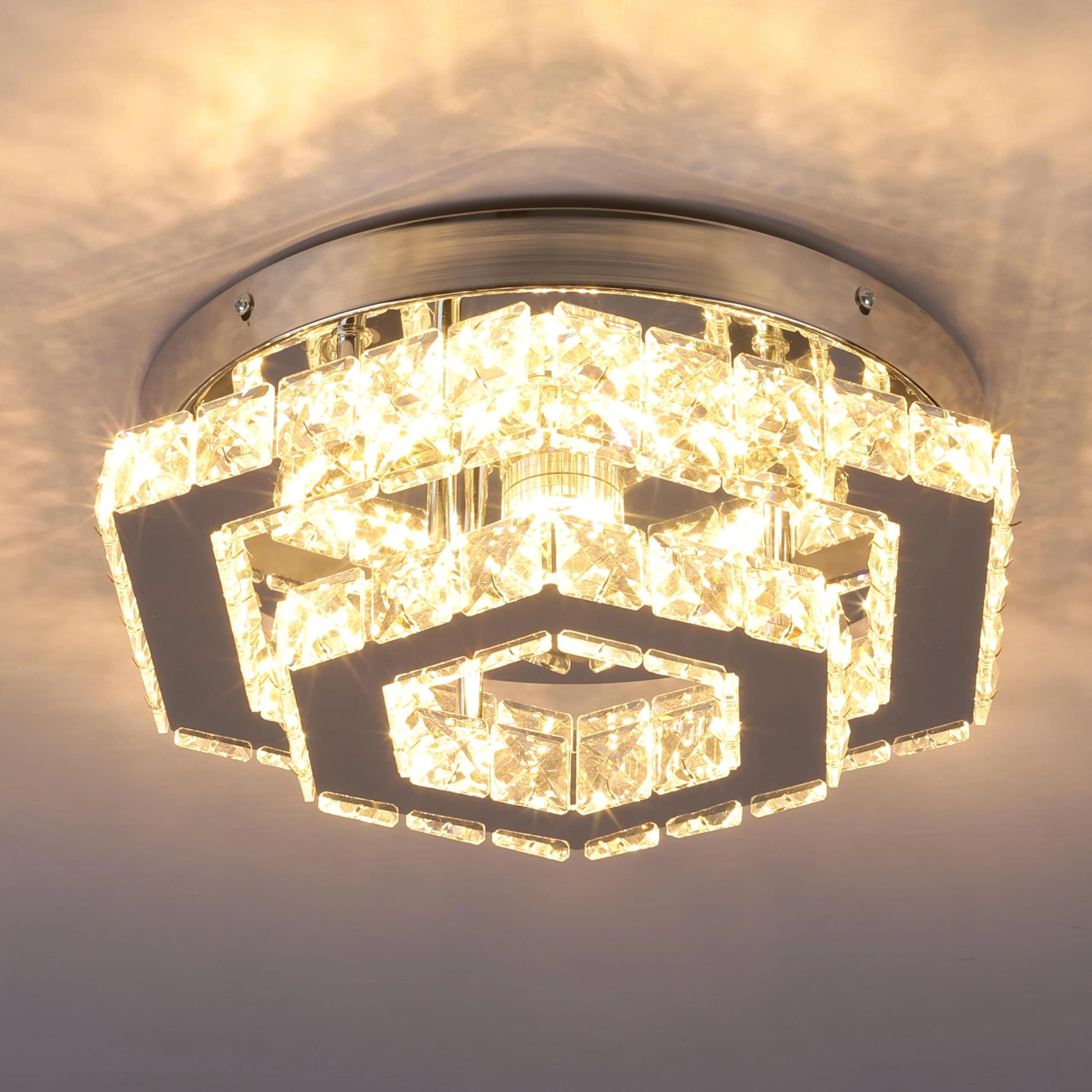 CXGLEAMING Hexagonal Crystal Chandelier - 6500K