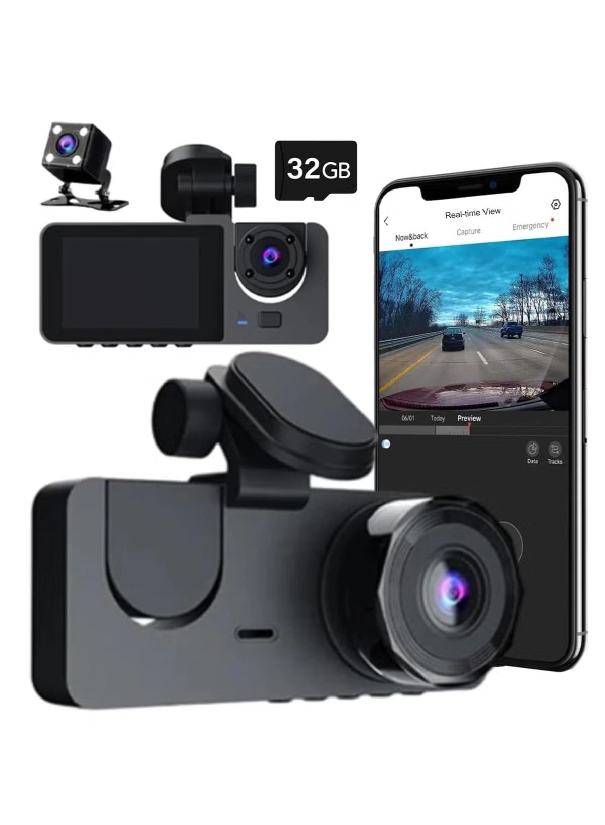 UV Enterprises Triple Channel Dash Cam - 1080P FHD
