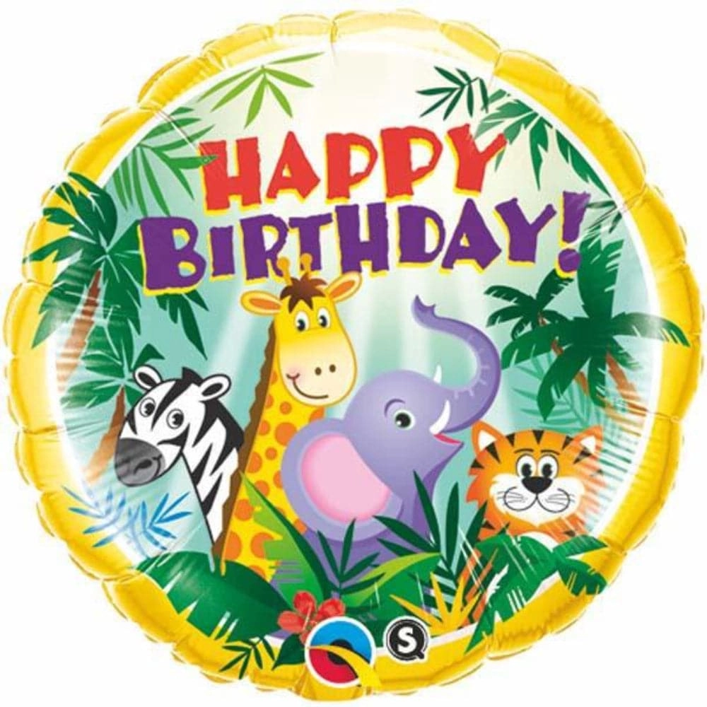 Qualatex Birthday Jungle Friends Round Foil Balloon - 18-Inch