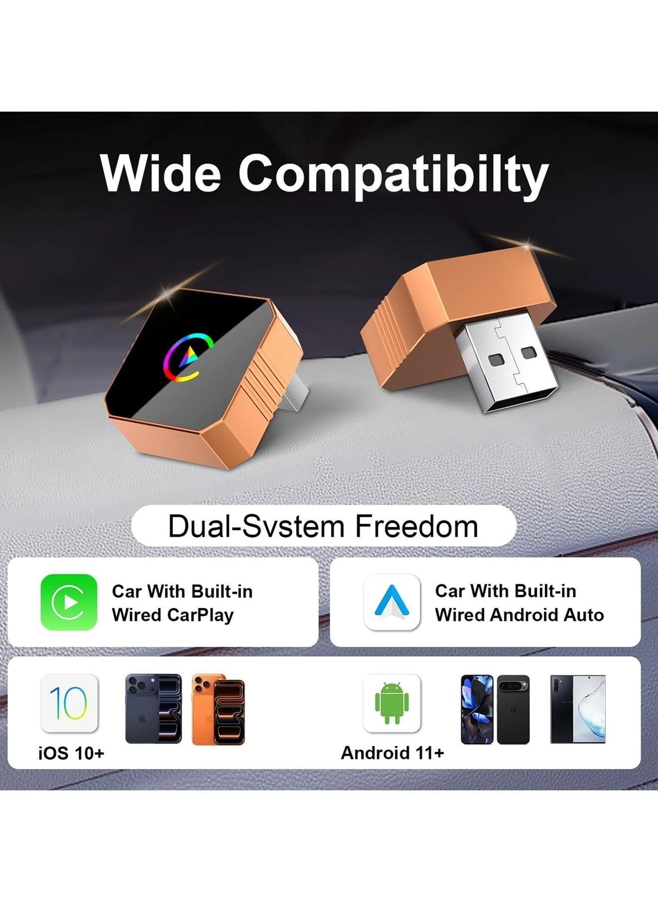 CarPlay Adapter & Android Auto Dongle - Wireless Mini USB-A/USB-C