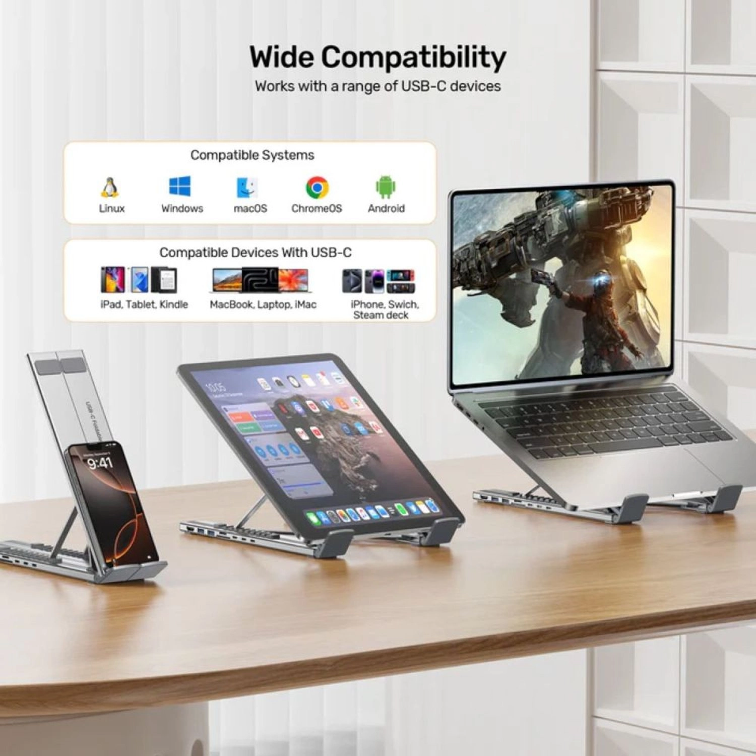 7-in-1 USB-C Foldable Laptop Stand - 100W Power Delivery 4K@60Hz HDMI