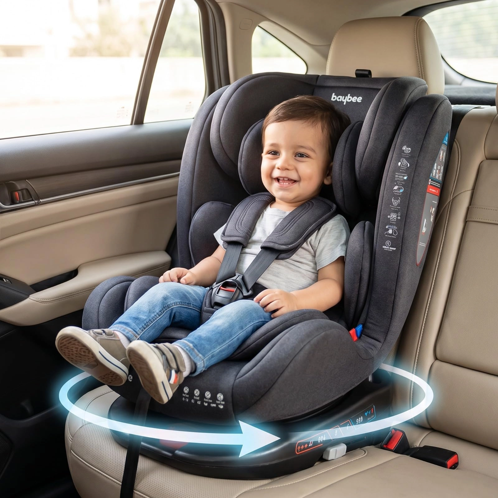 BAYBEE Convertible Car Seat - 360° Rotatable ISOFIX 3 Position Recline