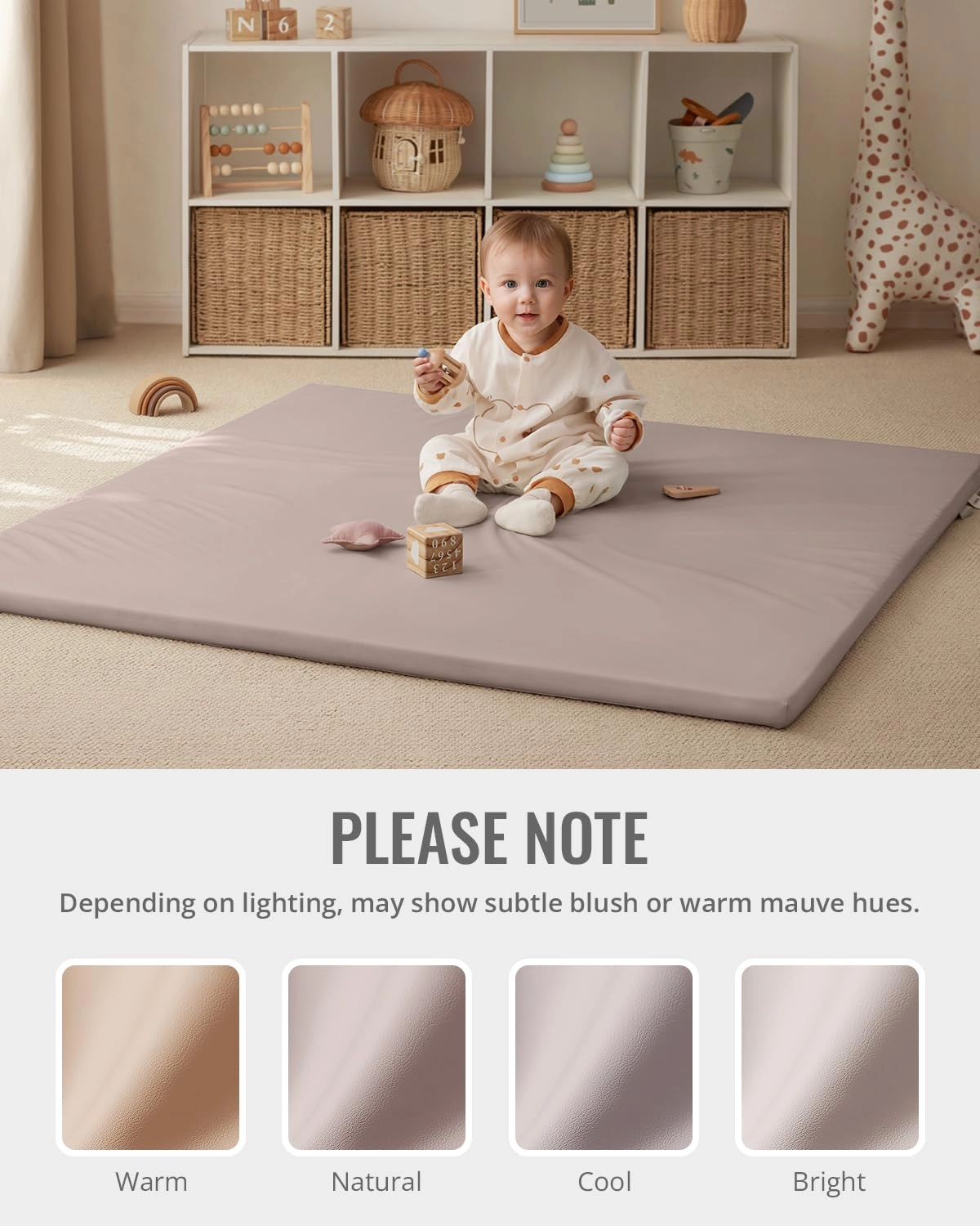 Vegan Leather Baby Play Mat - 50x50 Taupe