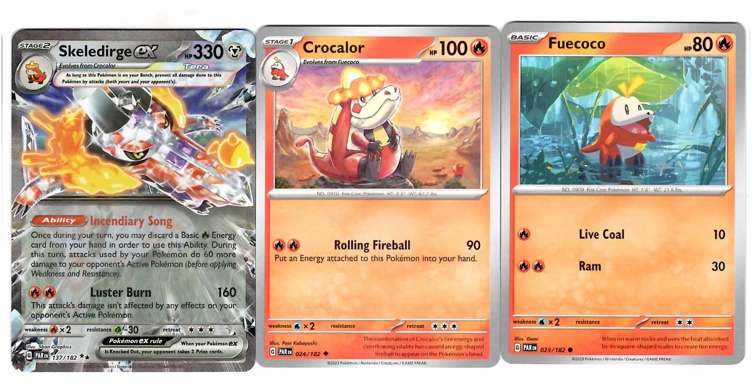 Pokémon Skeledirge ex - 137/182 Paradox Rift Tera Double Rare + Fuecoco Crocalor - 3pcs
