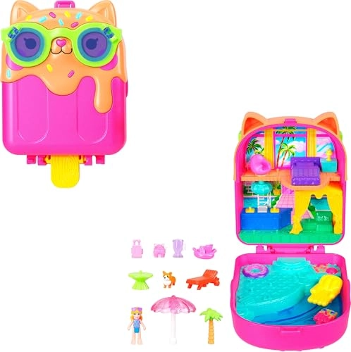 Polly Pocket Kitty Popsicle Resort Compact - 1 Micro Doll 11 Accessories Pet Puppy Ages 4+