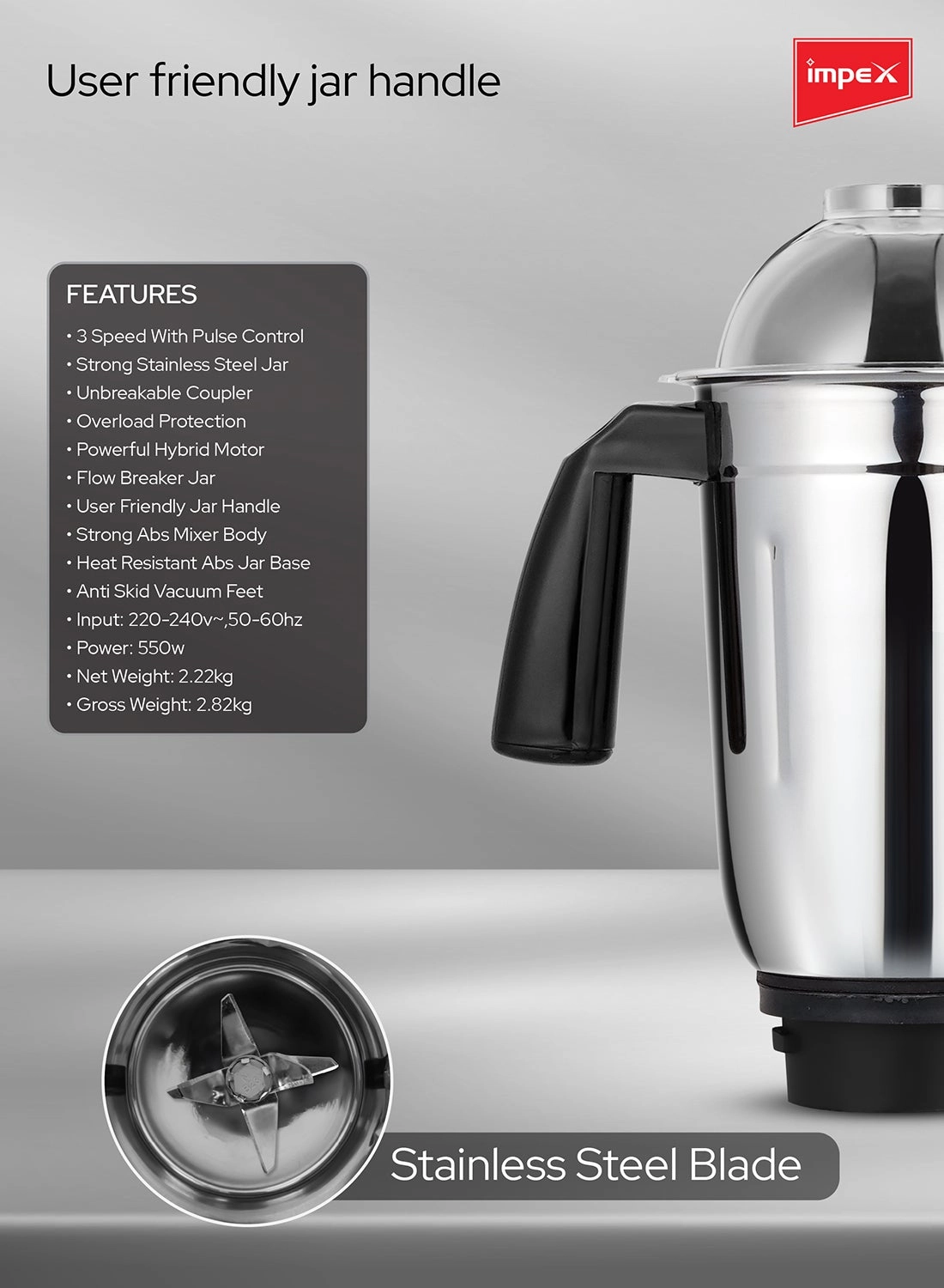 2-in-1 Mixer Grinder - 1.5L 550W