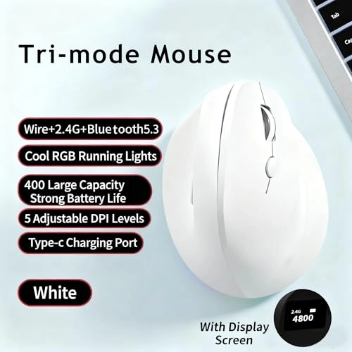 Vertical Ergonomic Optical Mouse - Bluetooth Wi-Fi